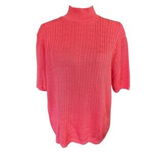 Vtg 80s Cotton Forever Turtleneck Sweater USA XL Coral S/S Preppy Prep Coastal